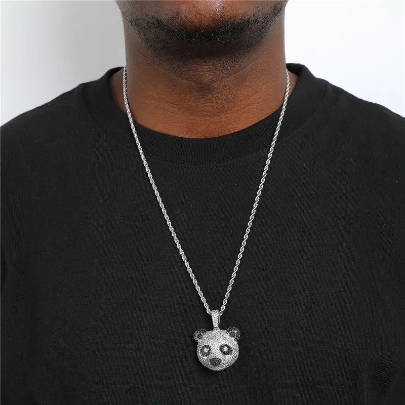 Iced Panda Pendant – White Gold Finish