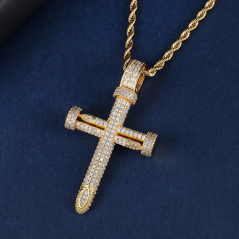 Nail Cross Pendant – White or Yellow Gold Finish