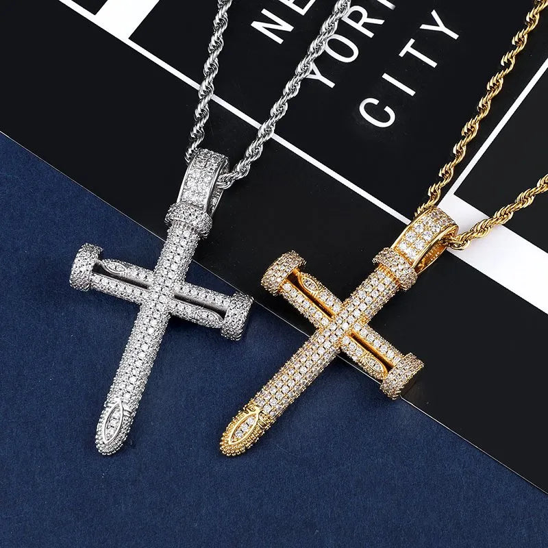 Nail Cross Pendant – White or Yellow Gold Finish