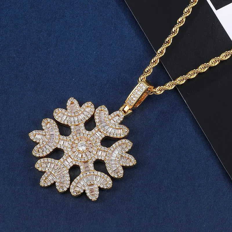 Iced Snowflake Pendant – White or Yellow Gold Finish