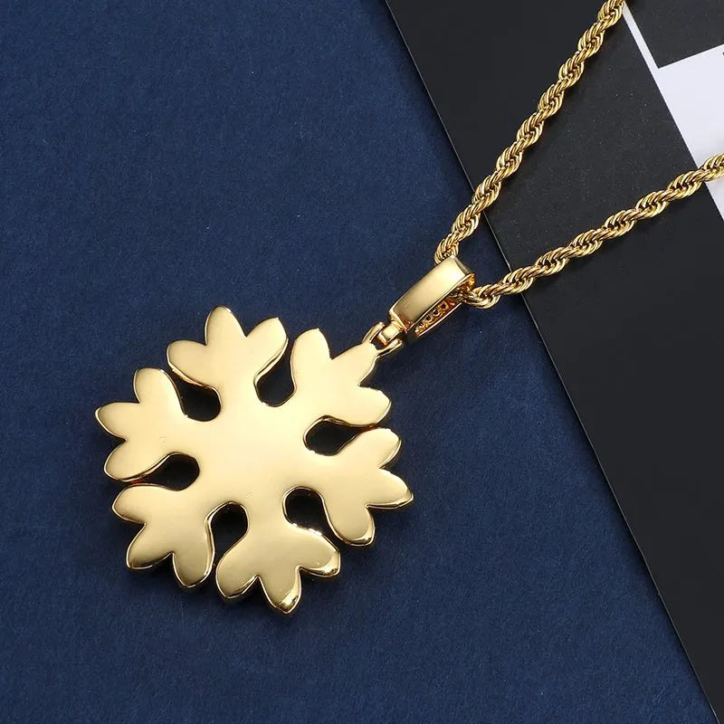 Iced Snowflake Pendant – White or Yellow Gold Finish