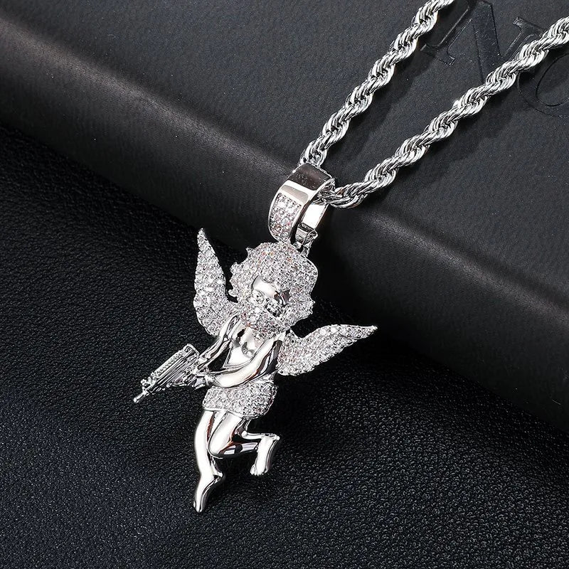 Masked Angel Pendant – White or Yellow Gold Finish