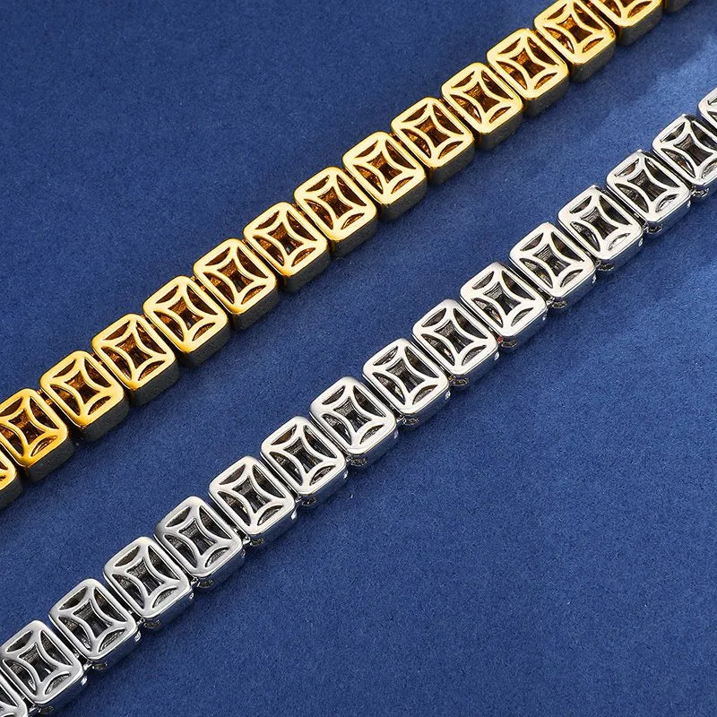9mm Baguette Tennis Chain – White or Yellow Gold Finish
