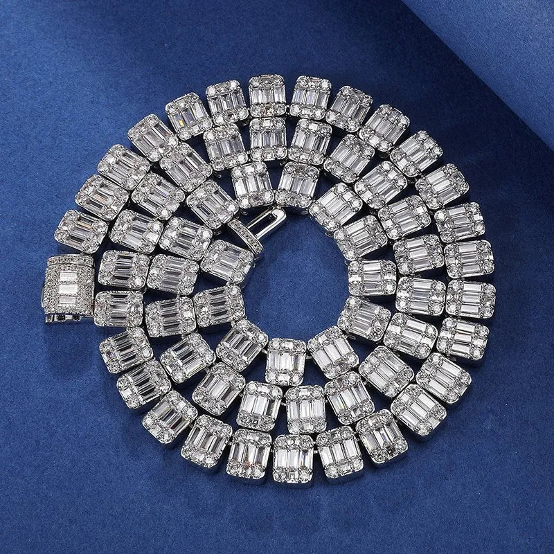 9mm Baguette Tennis Chain – White or Yellow Gold Finish