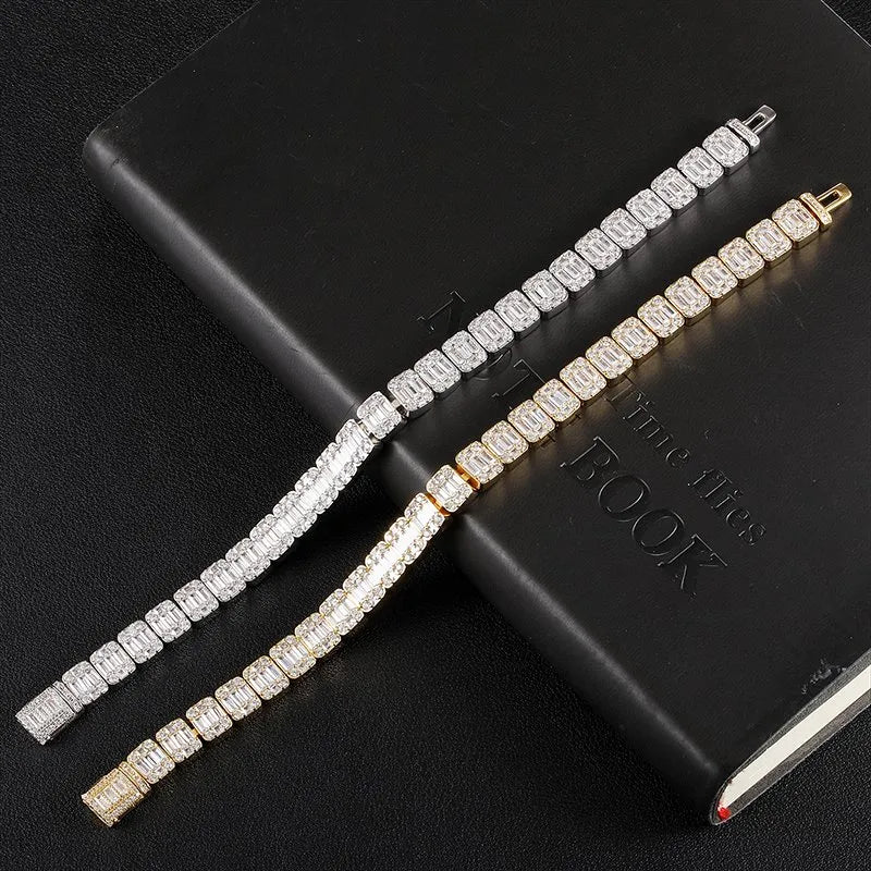 9mm Baguette Tennis Chain – White or Yellow Gold Finish