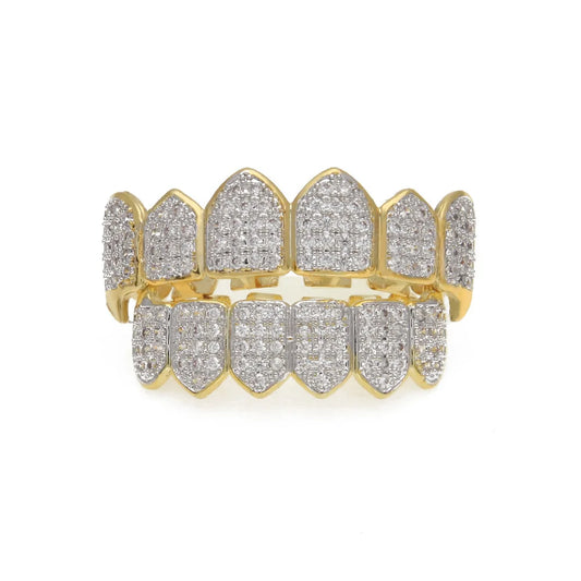 Two‑Tone Iced Fang Grillz Set– Gold & Platinum Finish