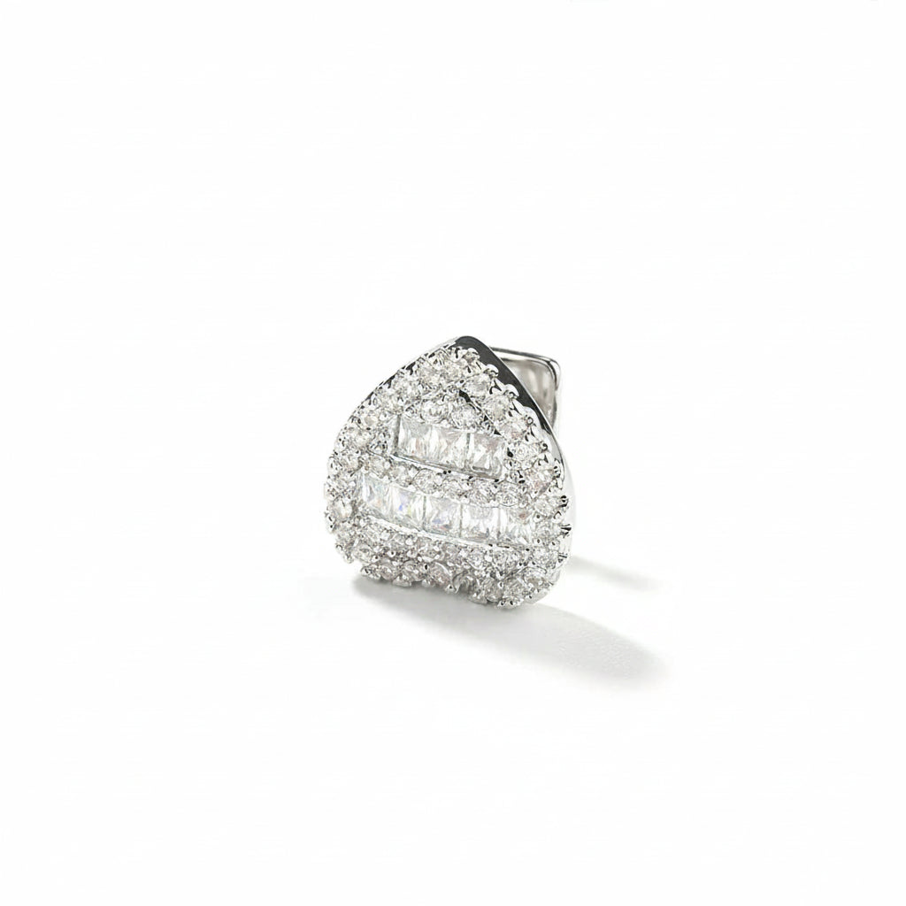 Teardrop-shaped diamond earring on a white background with 'ICEDRIP' branding.