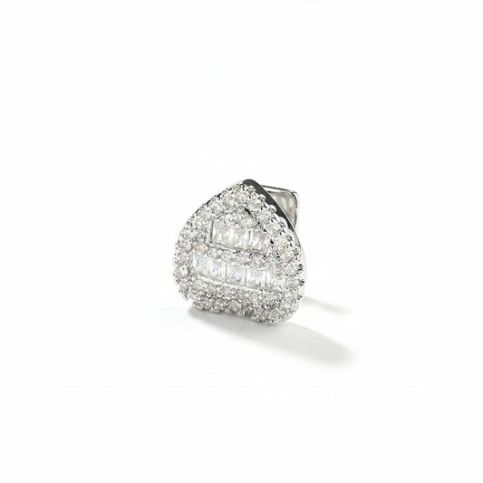 Teardrop-shaped diamond earring on a white background with 'ICEDRIP' branding.