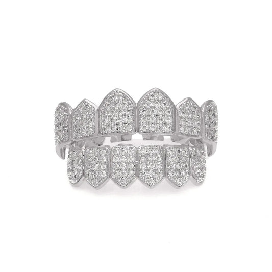 Platinum Plated Iced Fang Grillz Set