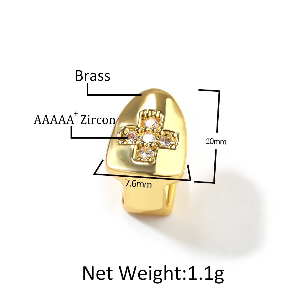 Single Tooth Cross Grillz 18Gold Plated or Silver