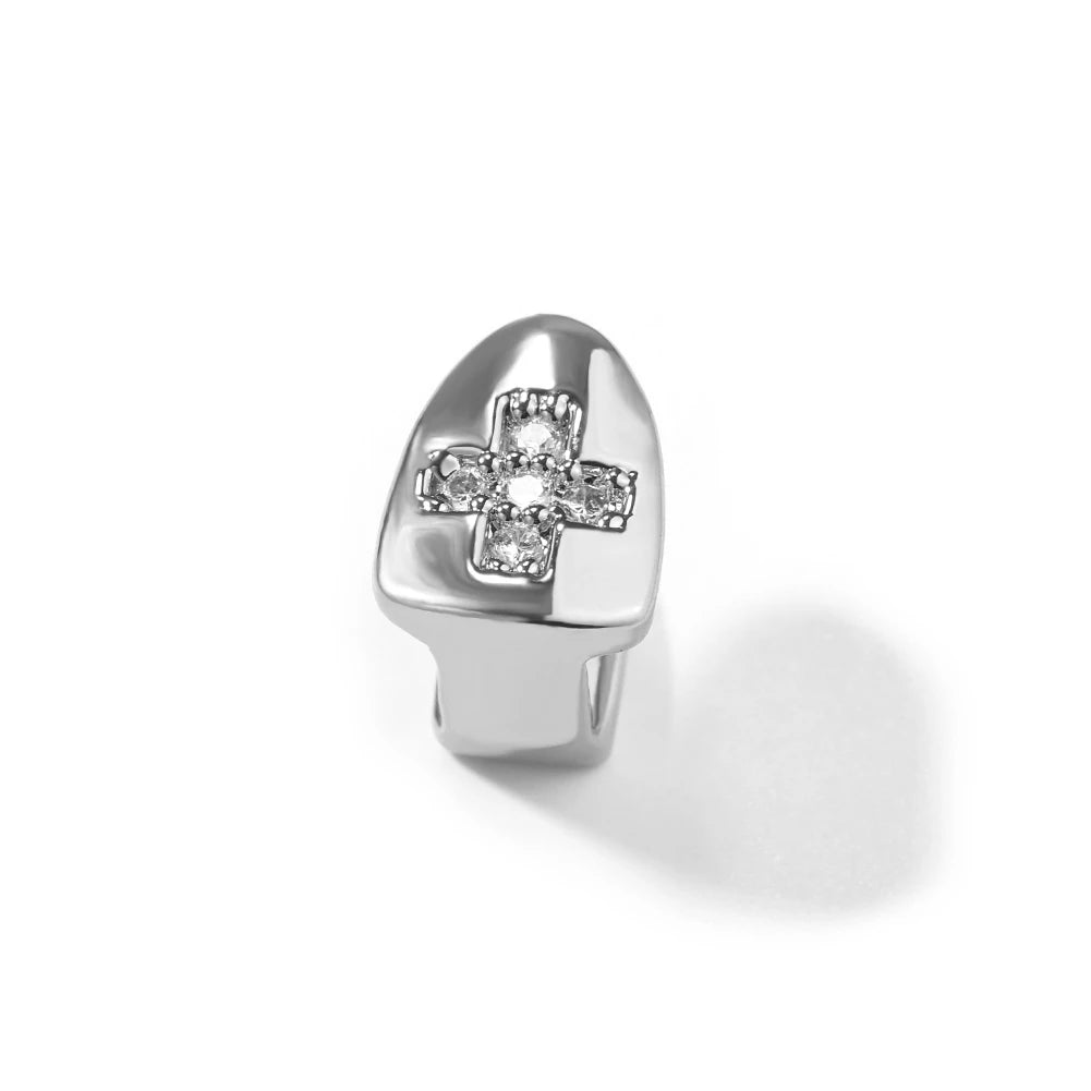 Single Tooth Cross Grillz 18Gold Plated or Silver
