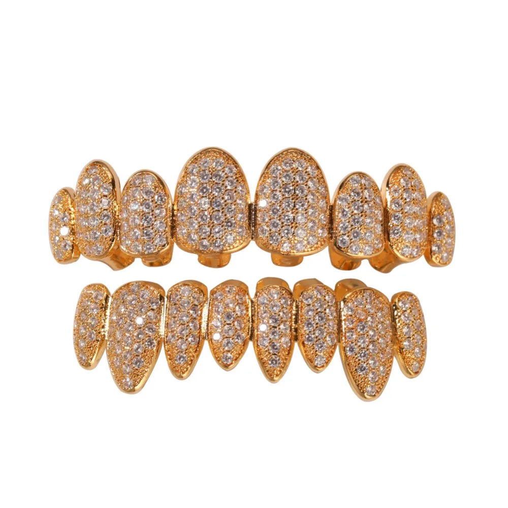 18K Gold Plated Irregular Fang Grillz Set – Iced CZ