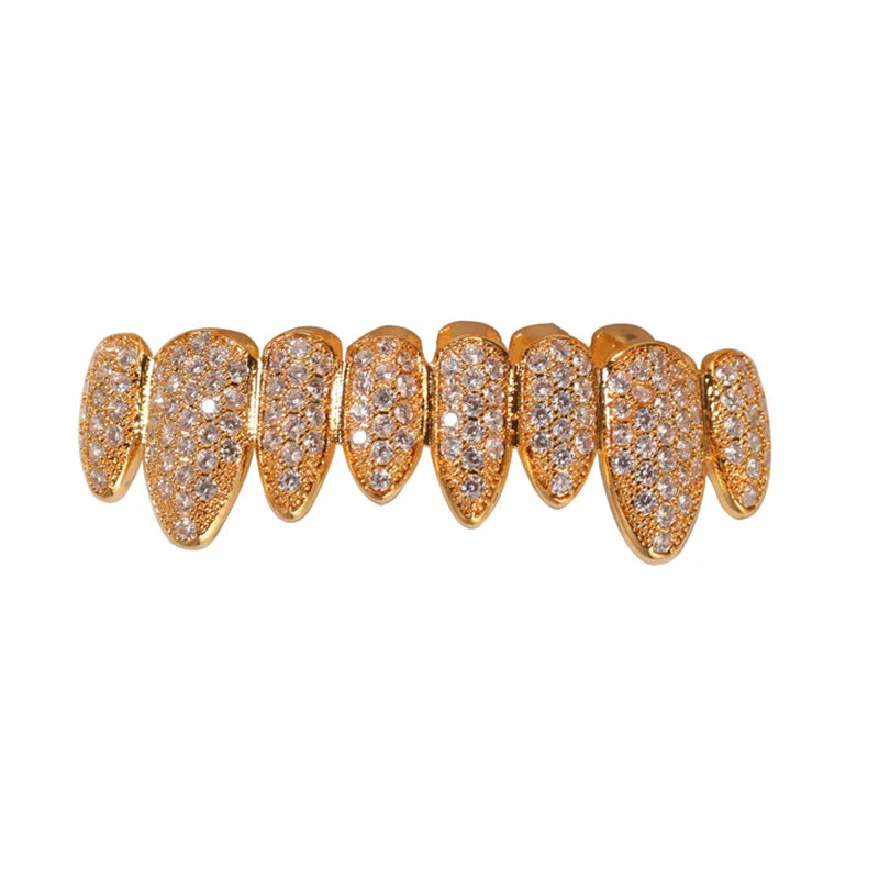 18K Gold Plated Irregular Fang Grillz Set – Iced CZ