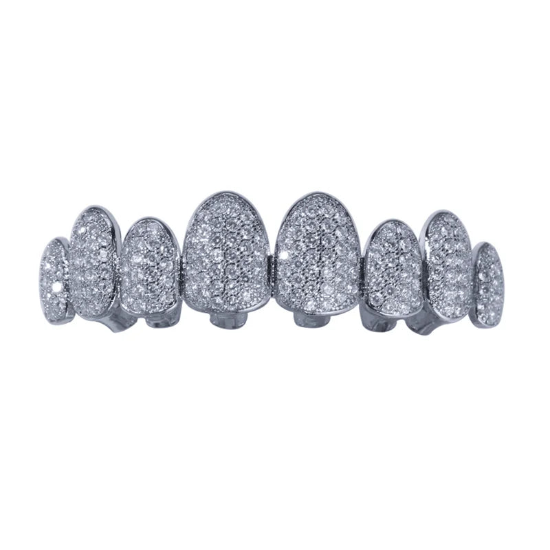 Silver Plated Irregular Fang Grillz Set – Iced CZ