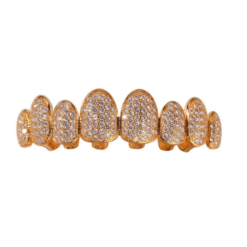 18K Gold Plated Irregular Fang Grillz Set – Iced CZ