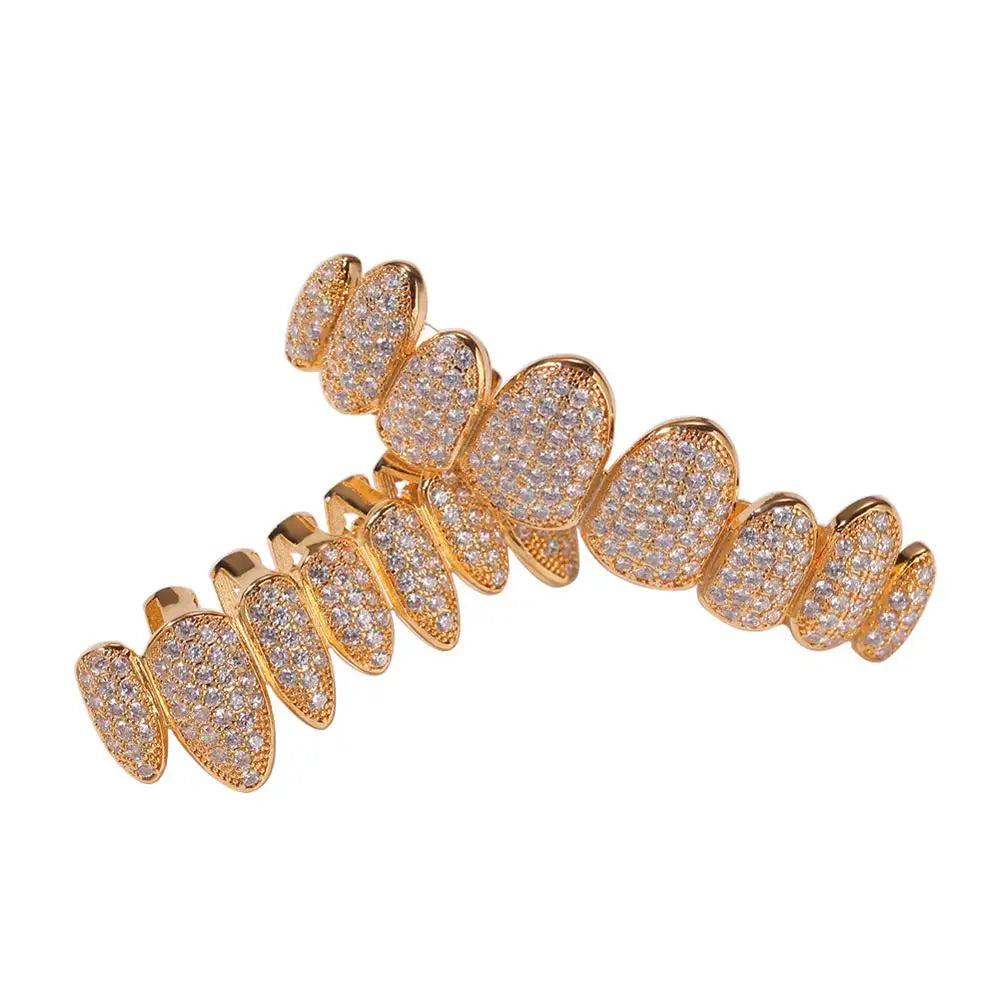 18K Gold Plated Irregular Fang Grillz Set – Iced CZ