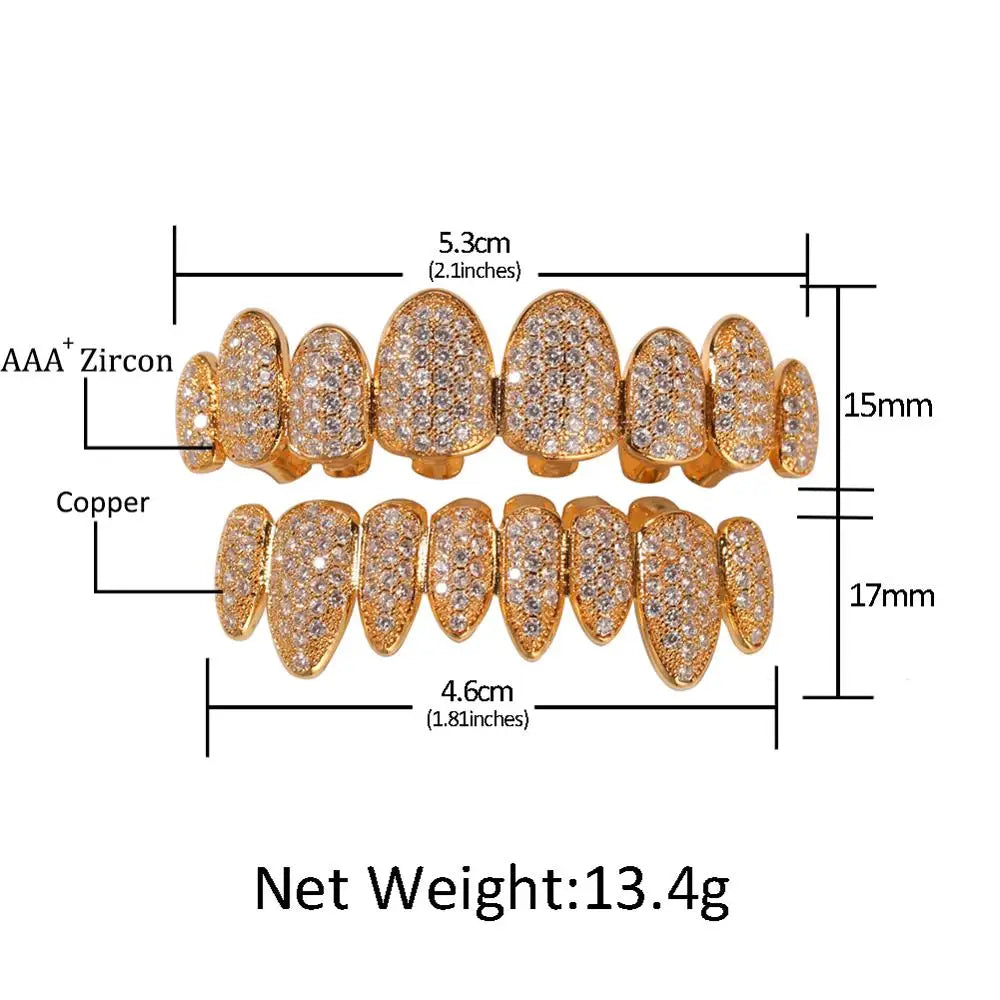 18K Gold Plated Irregular Fang Grillz Set – Iced CZ