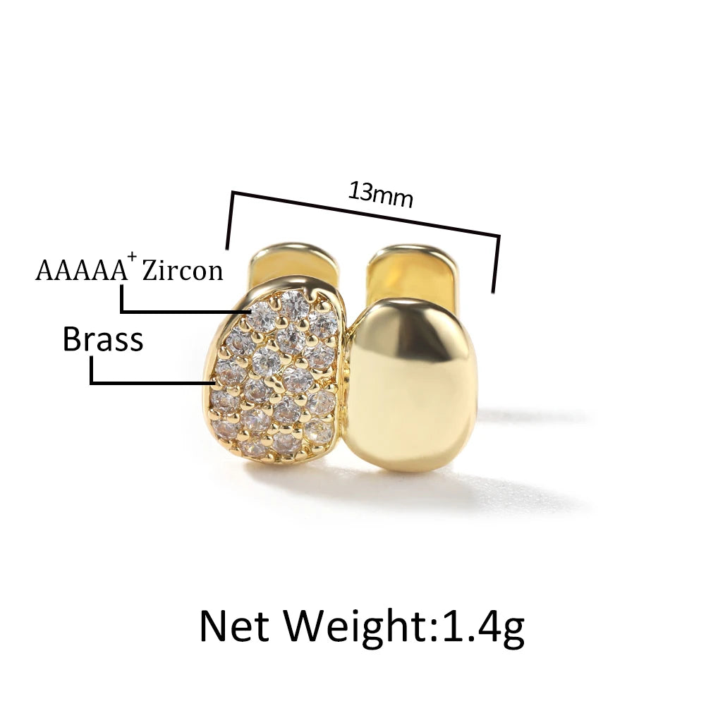 Double Cap Bottom Teeth Grillz – Gold or Silver – One Iced, One Plain