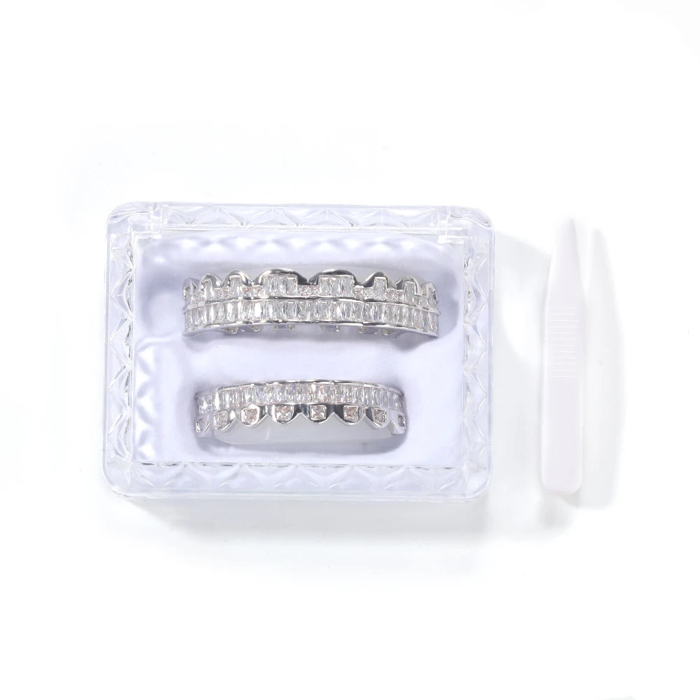 Silver Fang Grillz Set – Iced Baguette CZ
