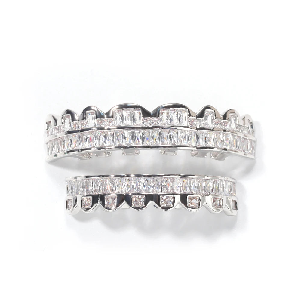 Silver Fang Grillz Set – Iced Baguette CZ