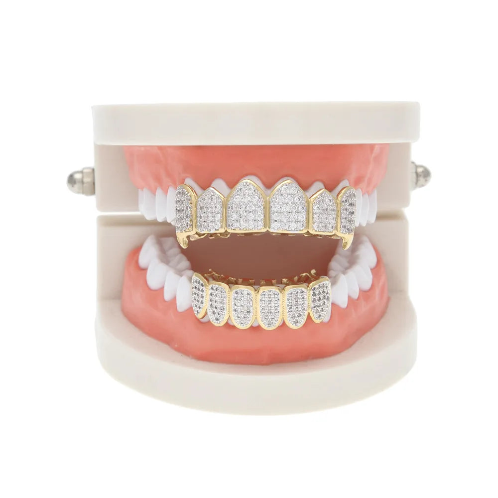 Two‑Tone Iced Fang Grillz Set– Gold & Platinum Finish