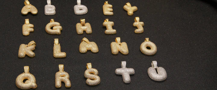 Bubble Letter Initial Pendant – White or Yellow Gold Finish – CZ Prong Set – Free Rope Chain