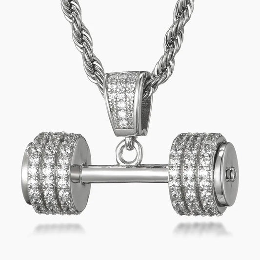 Dumbbell Pendant – White or Yellow Gold Finish