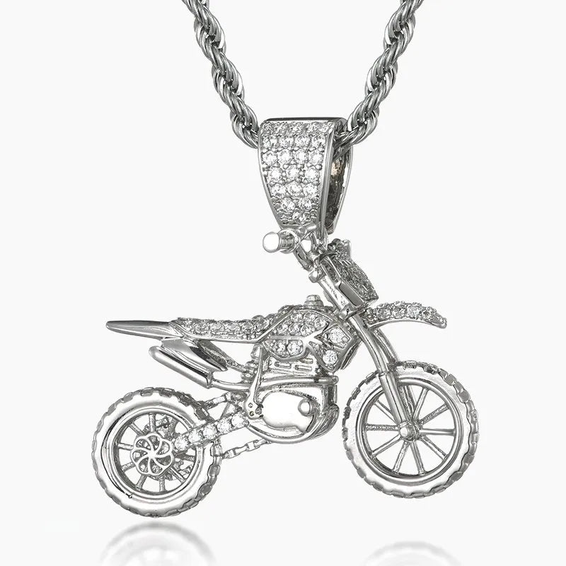 Motorcycle Pendant – White or Yellow Gold Finish