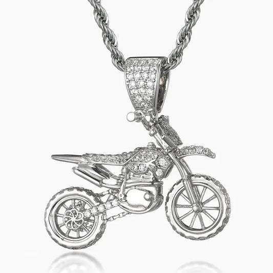 Motorcycle Pendant – White or Yellow Gold Finish