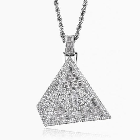 Pyramid Evil Eye Pendant – White or Yellow Gold Finish