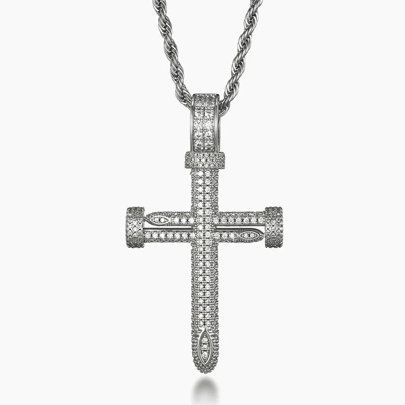 Nail Cross Pendant – White or Yellow Gold Finish