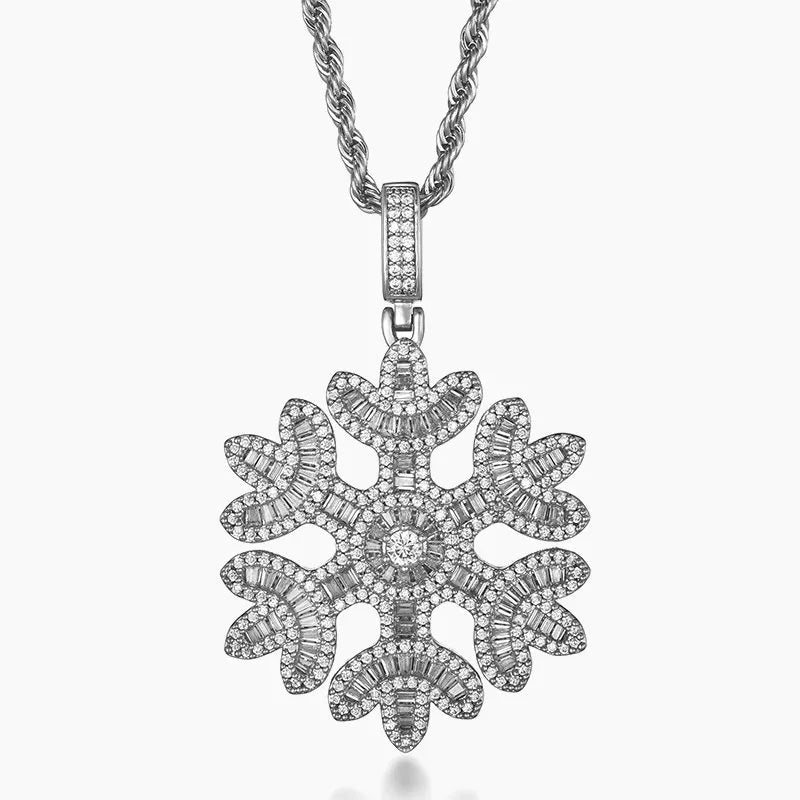 Iced Snowflake Pendant – White or Yellow Gold Finish