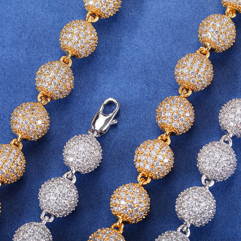 10mm Diamond Beads Chain – White or Yellow Gold Finish