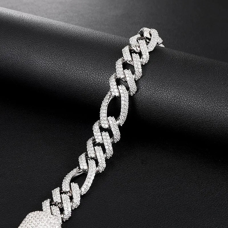 18mm Diamond Figaro Chain – White or Yellow Gold Finish