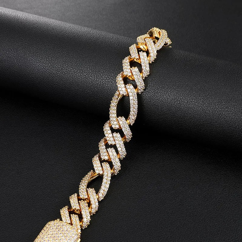 18mm Diamond Figaro Chain – White or Yellow Gold Finish