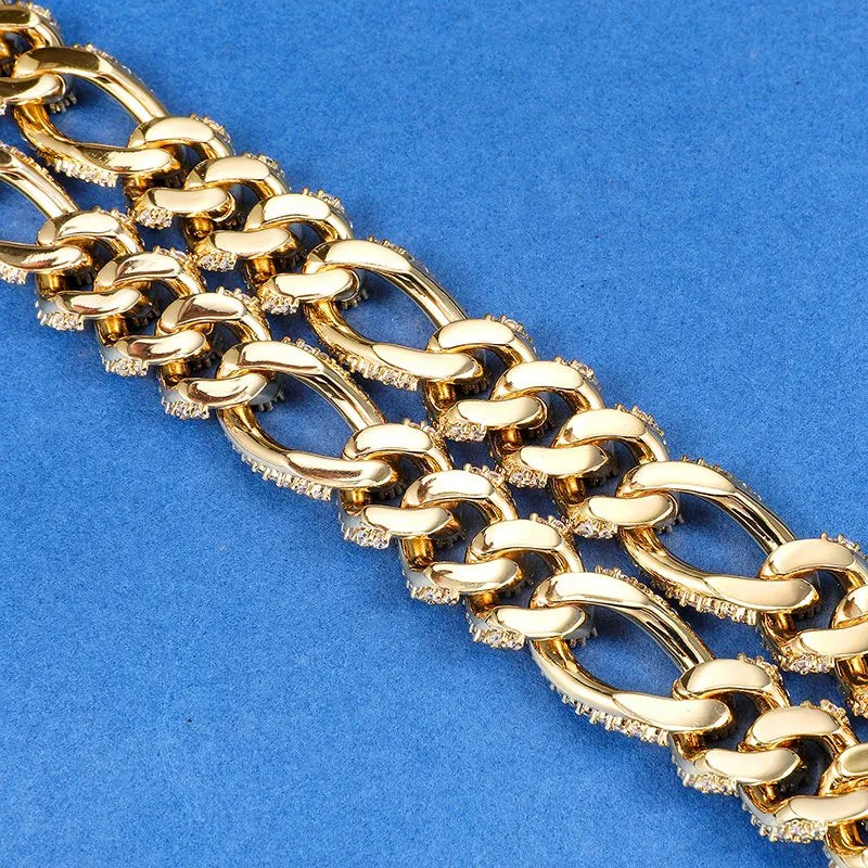 18mm Diamond Figaro Chain – White or Yellow Gold Finish
