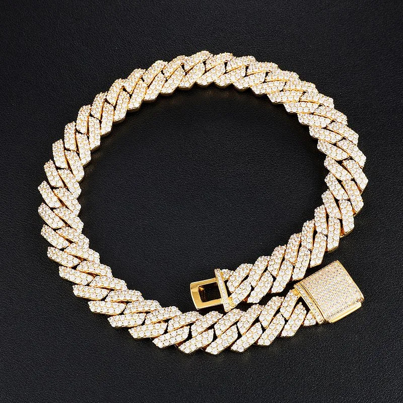 19mm Iced Out Prong Cuban Chain – White or Yellow Gold Finish