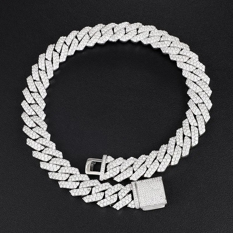 19mm Iced Out Prong Cuban Chain – White or Yellow Gold Finish