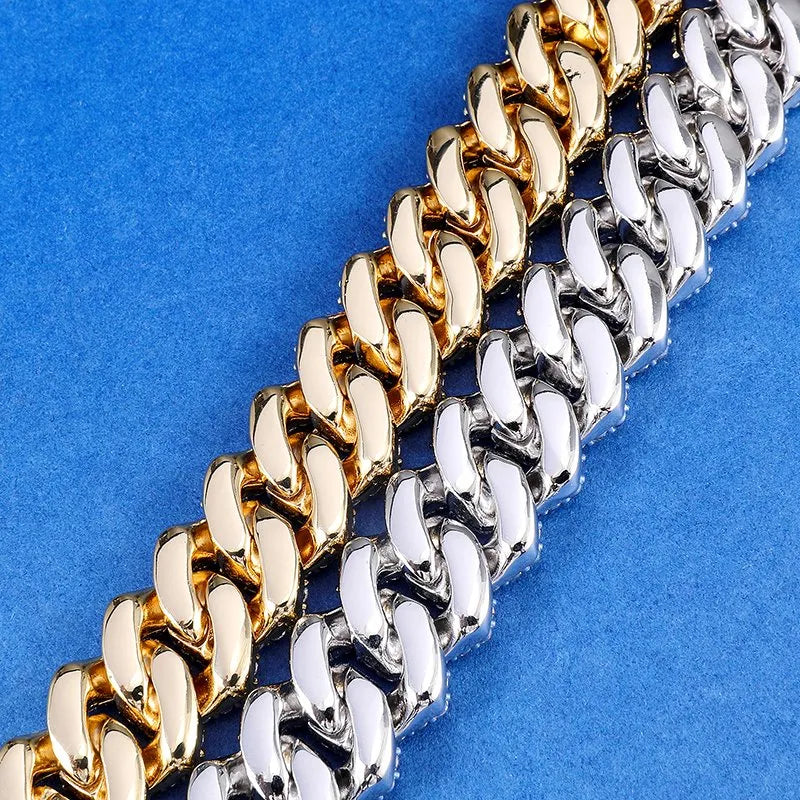 19mm Iced Out Prong Cuban Chain – White or Yellow Gold Finish