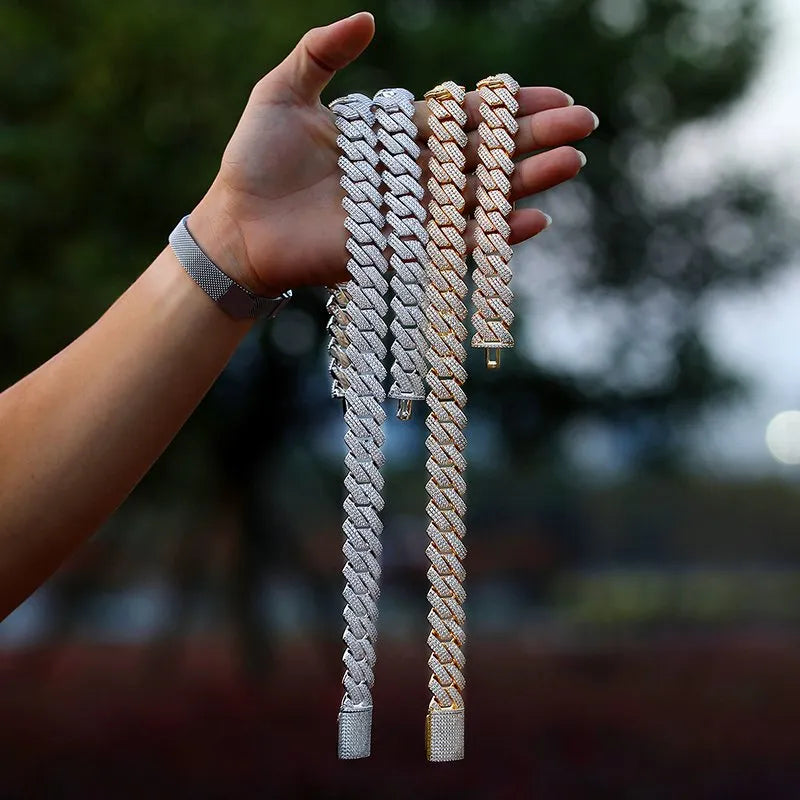 19mm Diamond Prong Cuban Chain – White or Yellow Gold Finish