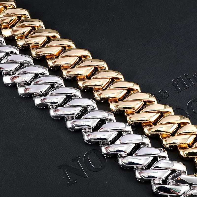 19mm Diamond Prong Cuban Chain – White or Yellow Gold Finish