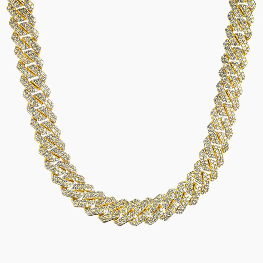 19mm Iced Out Prong Cuban Chain – White or Yellow Gold Finish