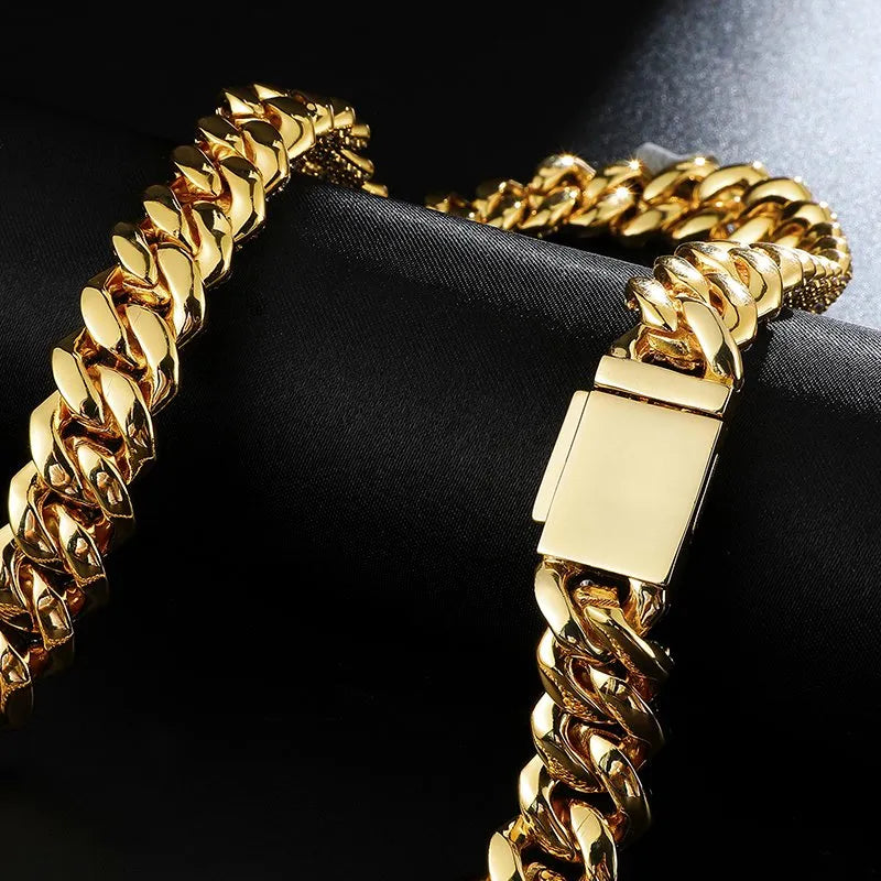 14mm Prong Cuban Chain – White or Yellow Gold Finish